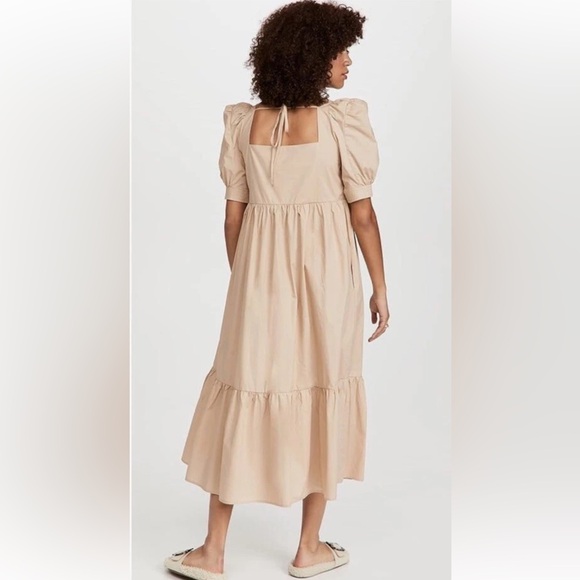 En Saison Square Neck Puff Sleeve Midi Dress Sz XS Natural - Picture 2 of 9